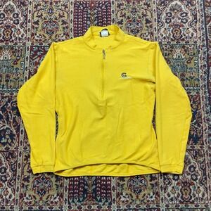 VTG 80s 90s Cannondale Yellow Herringbone Twill Cycling Jersey Long Sleeve USA S